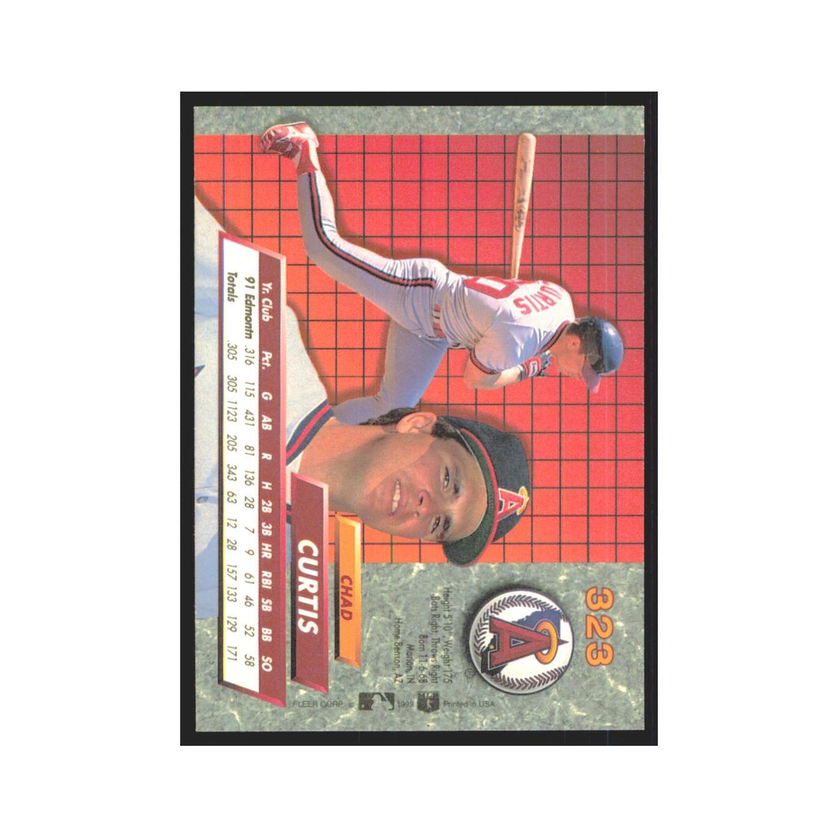 1992 Fleer Ultra Chad Curtis RC Angels #323