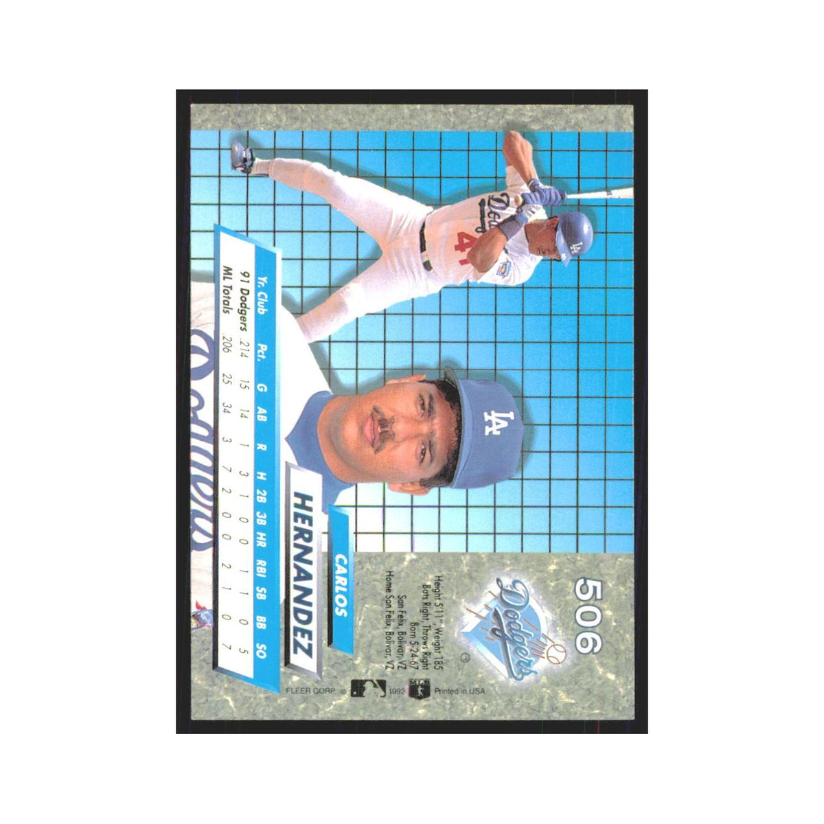 1992 Fleer Ultra Carlos Hernandez RC Dodgers #506