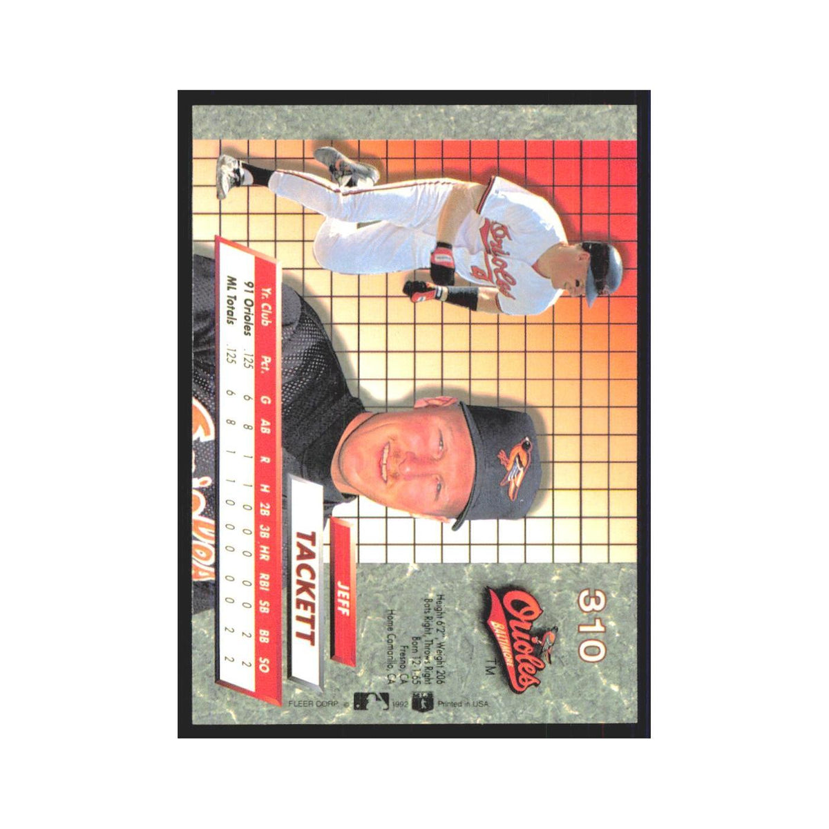 1992 Fleer Ultra Jeff Tackett Orioles #310