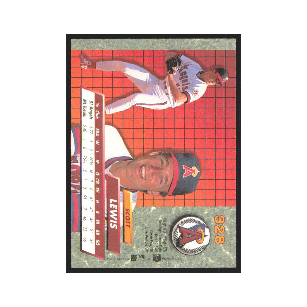 1992 Fleer Ultra Scott Lewis RC Angels #328