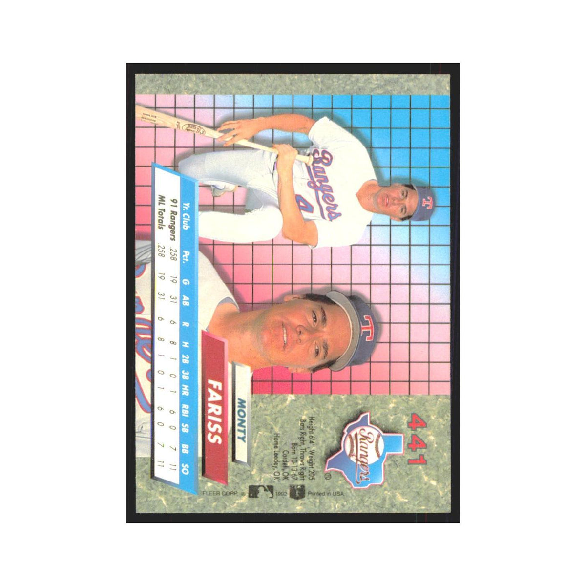 1992 Fleer Ultra Monty Fariss RC Rangers #441