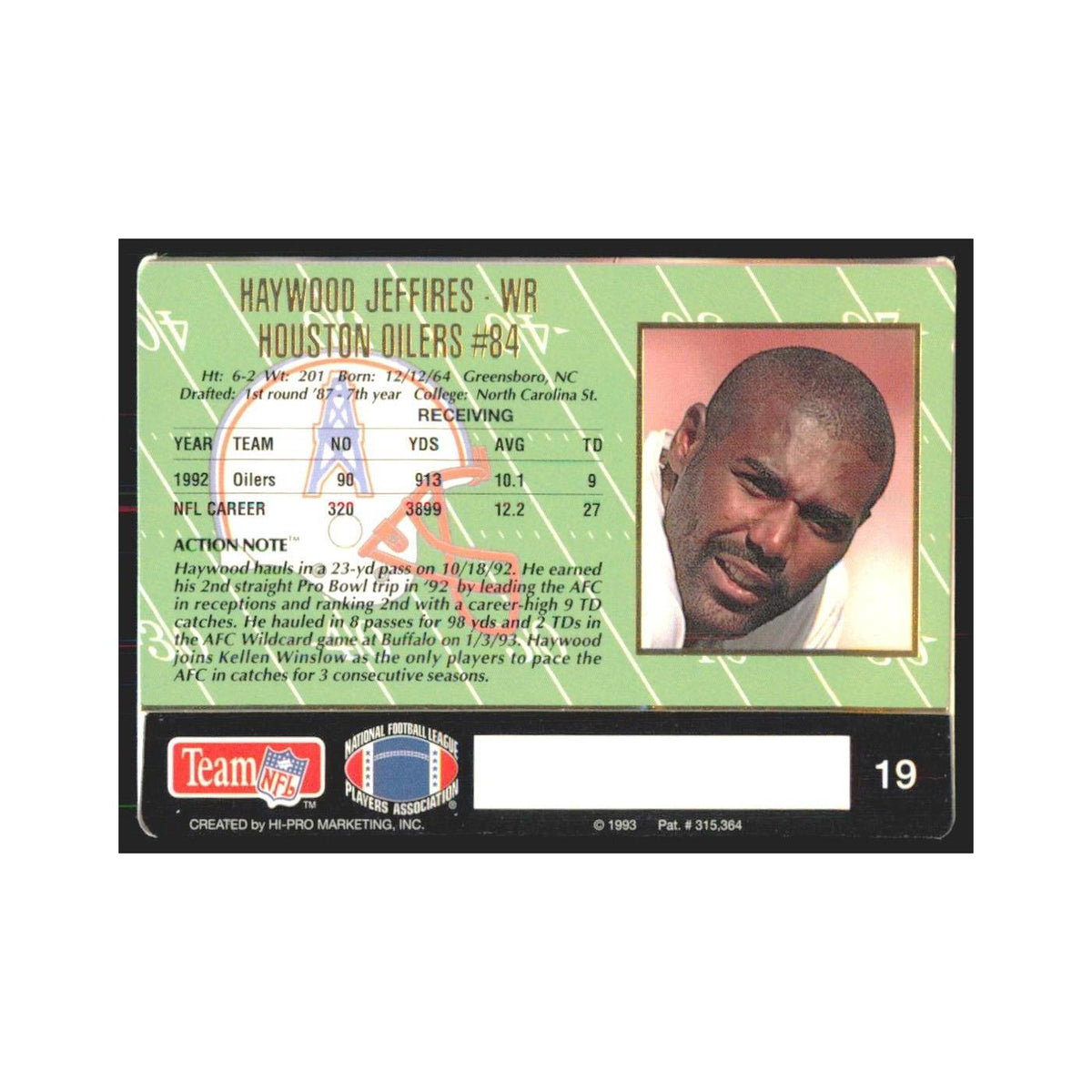 1993 Action Packed Haywood Jeffires Houston Oilers #19