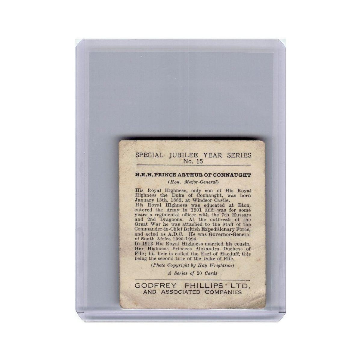 H.R.H. Prince Arthur 1935 Godfrey Phillips Special Jubilee #15.0 Poor