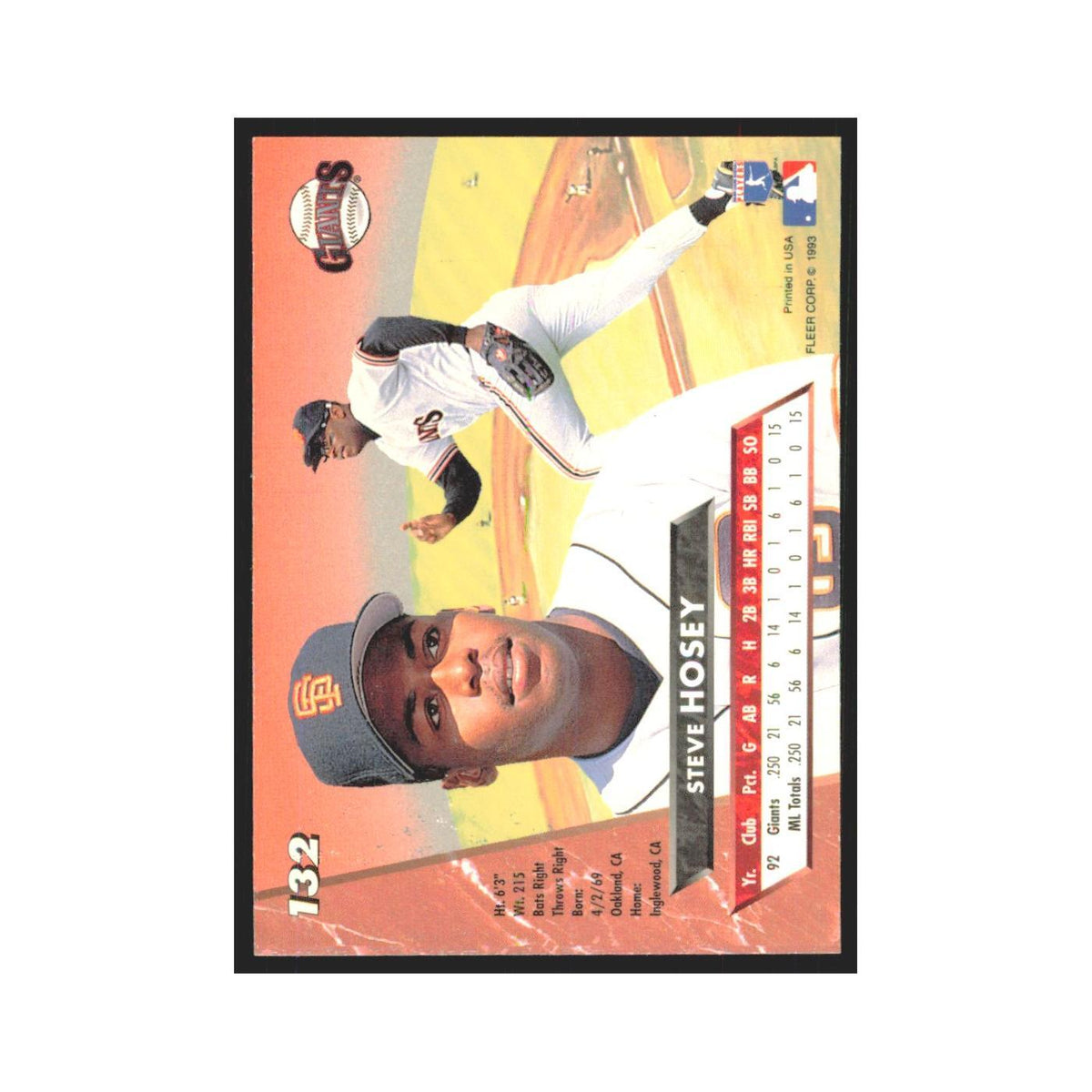 1993 Fleer Ultra Steve Hosey RC Giants #132