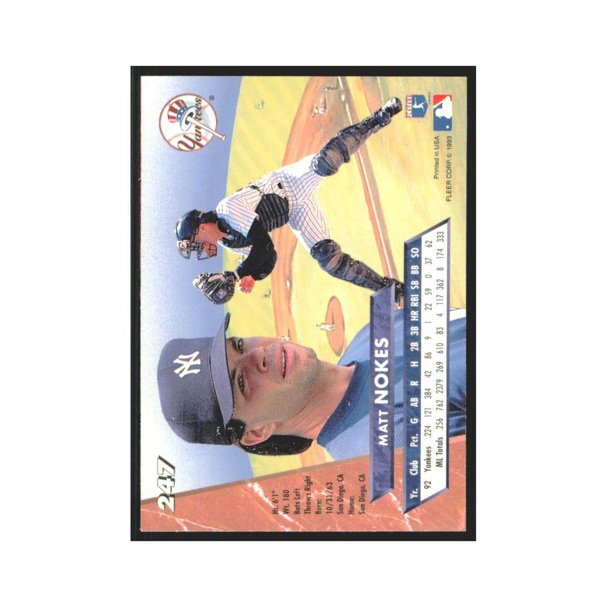1993 Fleer Ultra Matt Nokes Yankees #247