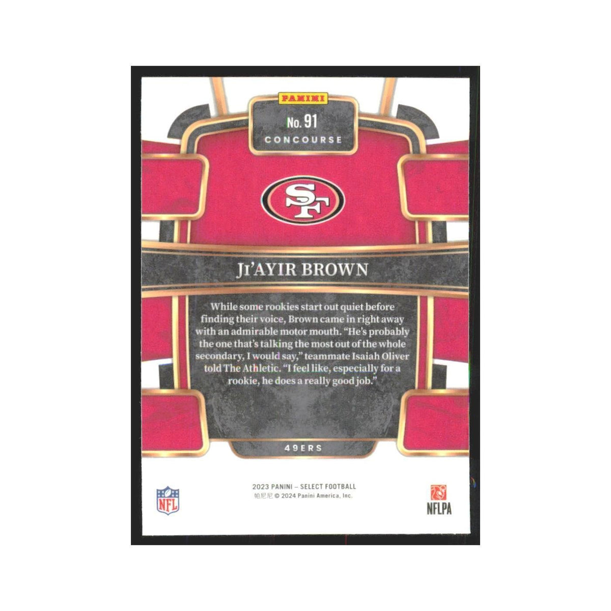 2023 Panini Select Ji'Ayir Brown RC 49ers #91