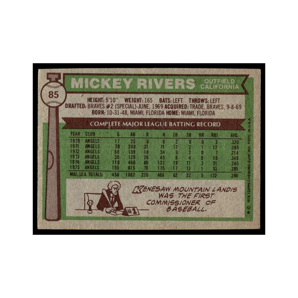 Mickey Rivers 1976 Topps #85 California Angels Baseball Card EX