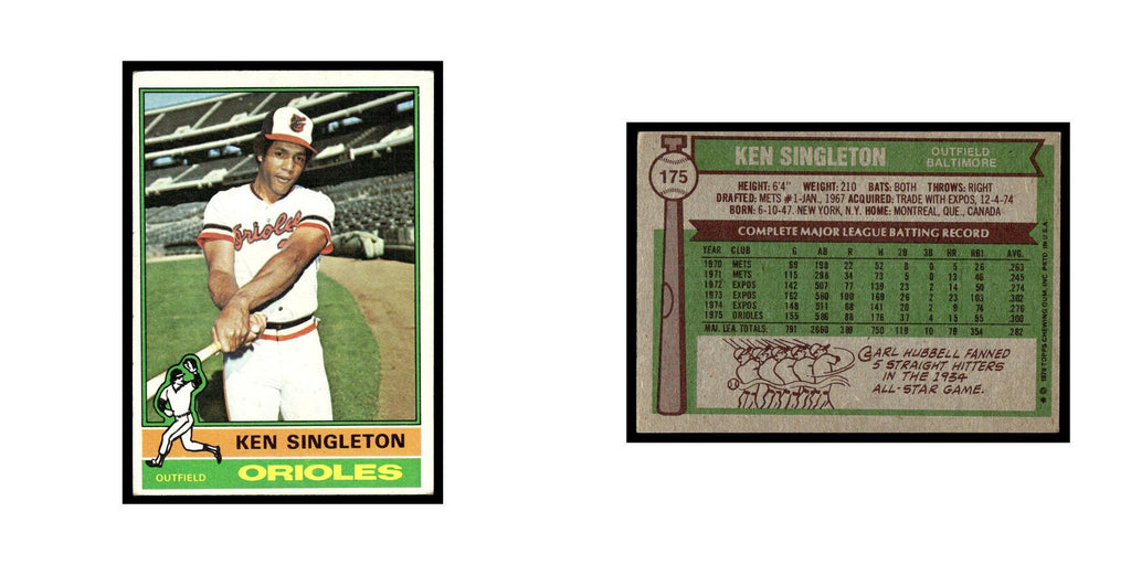 Ken Singleton 1976 Topps #175 Baltimore Orioles Baseball Card EX