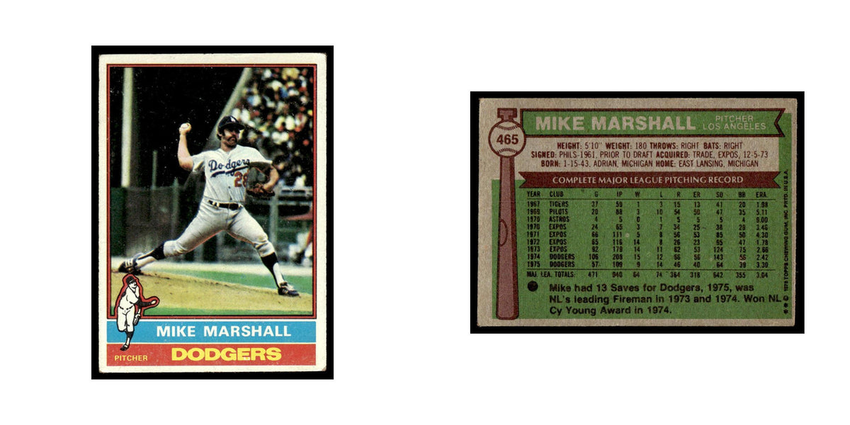 Mike G. Marshall 1976 Topps #465 Los Angeles Dodgers Baseball Card EX