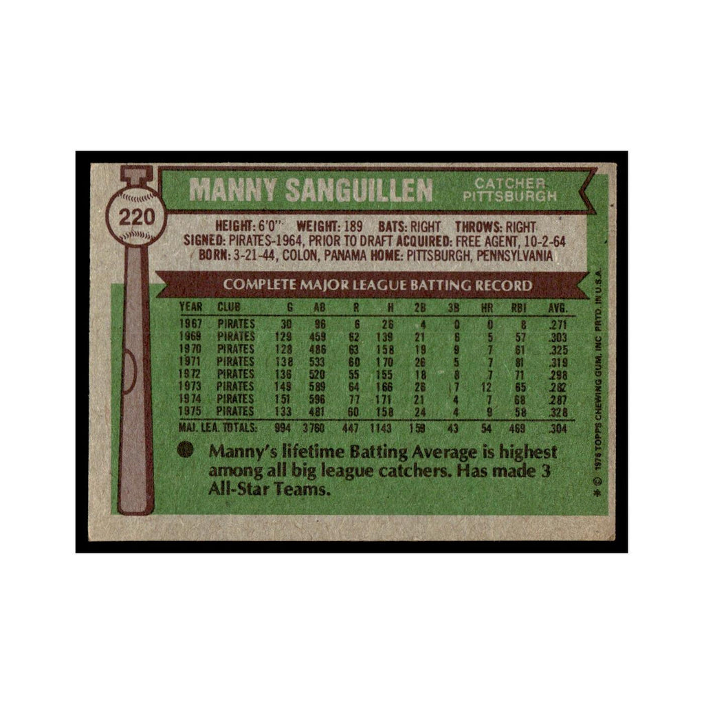 Manny Sanguillen 1976 Topps #220 Pittsburgh Pirates Baseball Card EX