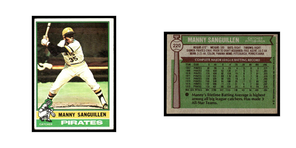Manny Sanguillen 1976 Topps #220 Pittsburgh Pirates Baseball Card EX