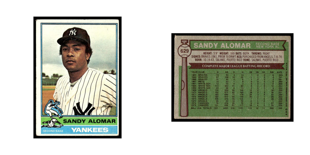 Sandy Alomar 1976 Topps #629 New York Yankees Baseball Card EX