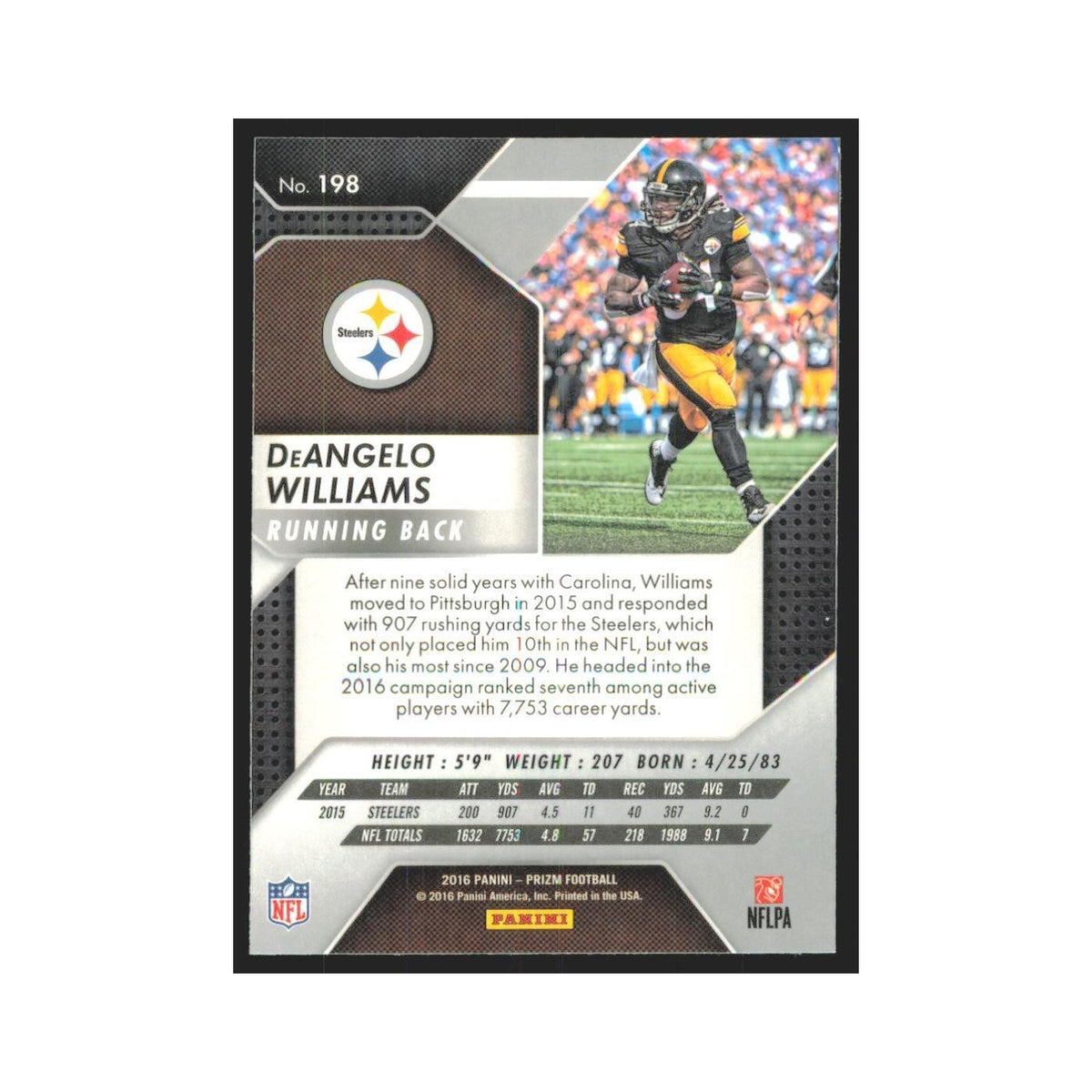 2016 Panini Prizm DeAngelo Williams Steelers #198