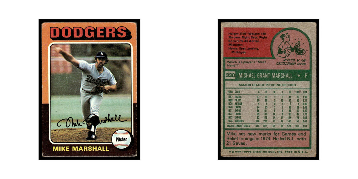 Mike Marshall 1975 Topps (damaged) #330 Los Angeles Dodgers Baseball Card Poor