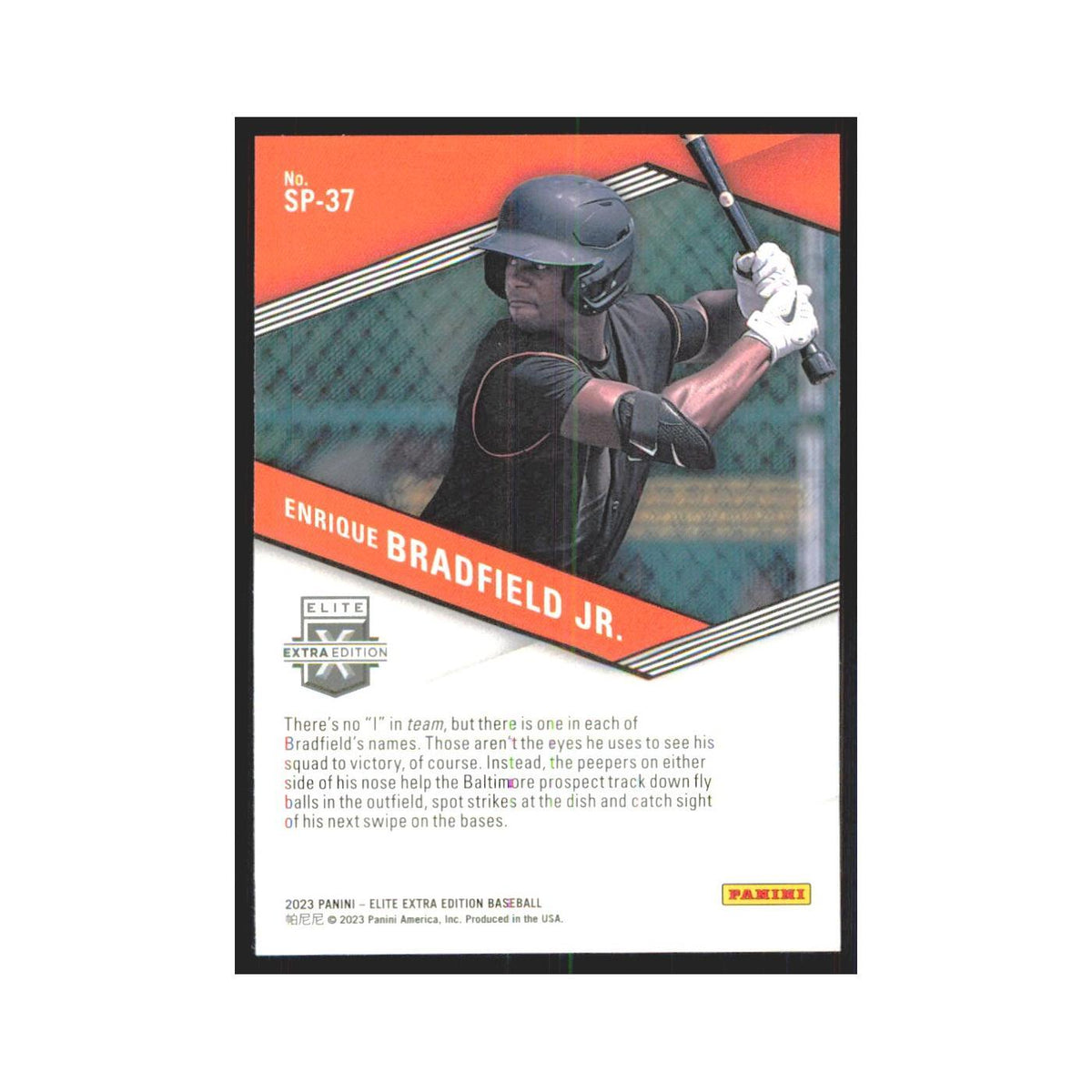 2023 Panini Elite Extra Enrique Bradfield Jr Baltimore #SP-37