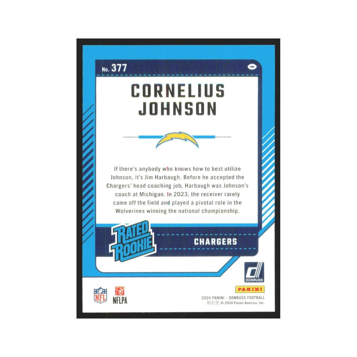 2024 Donruss Cornelius Johnson RC Chargers #377