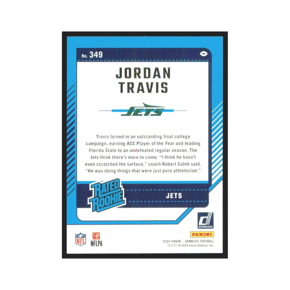 2024 Donruss Jordan Travis RC Jets #349