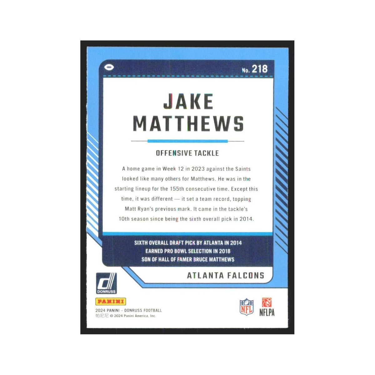 2024 Donruss Jake Matthews Falcons #218