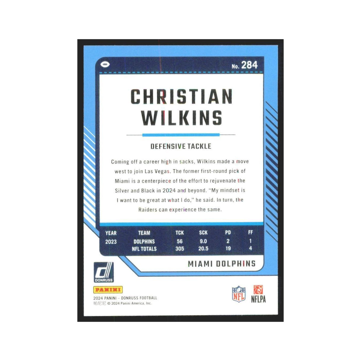 2024 Donruss Christian Wilkins Dolphins #284