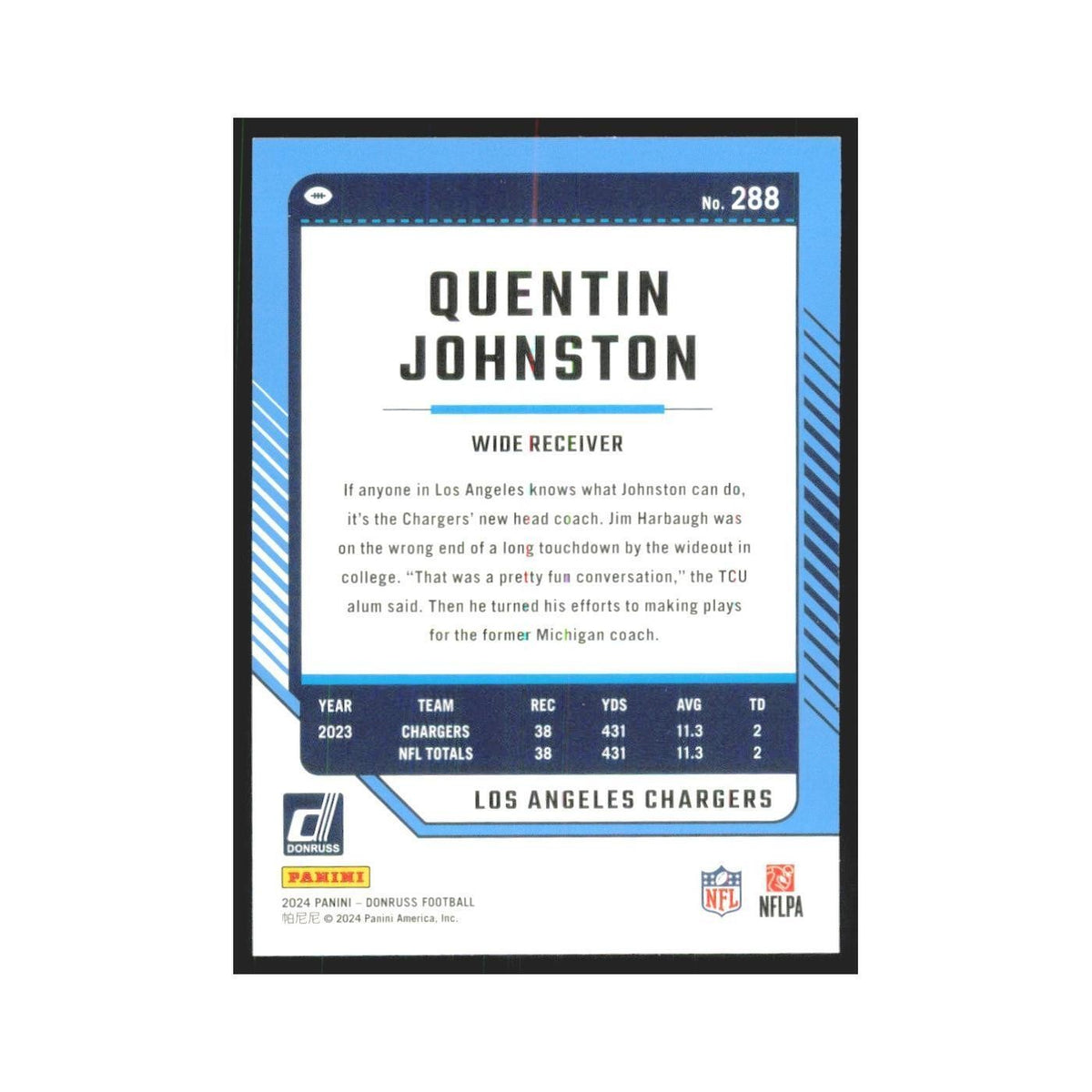 2024 Donruss Quentin Johnston Chargers #288