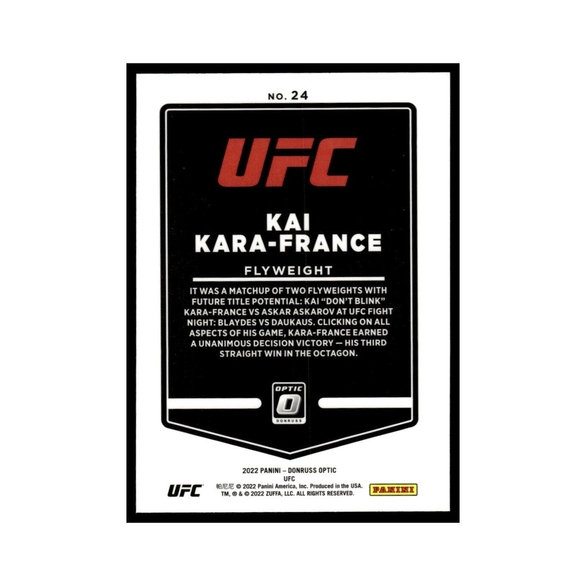 Kai Kara-France 2022 Donruss Optic UFC #24 NM