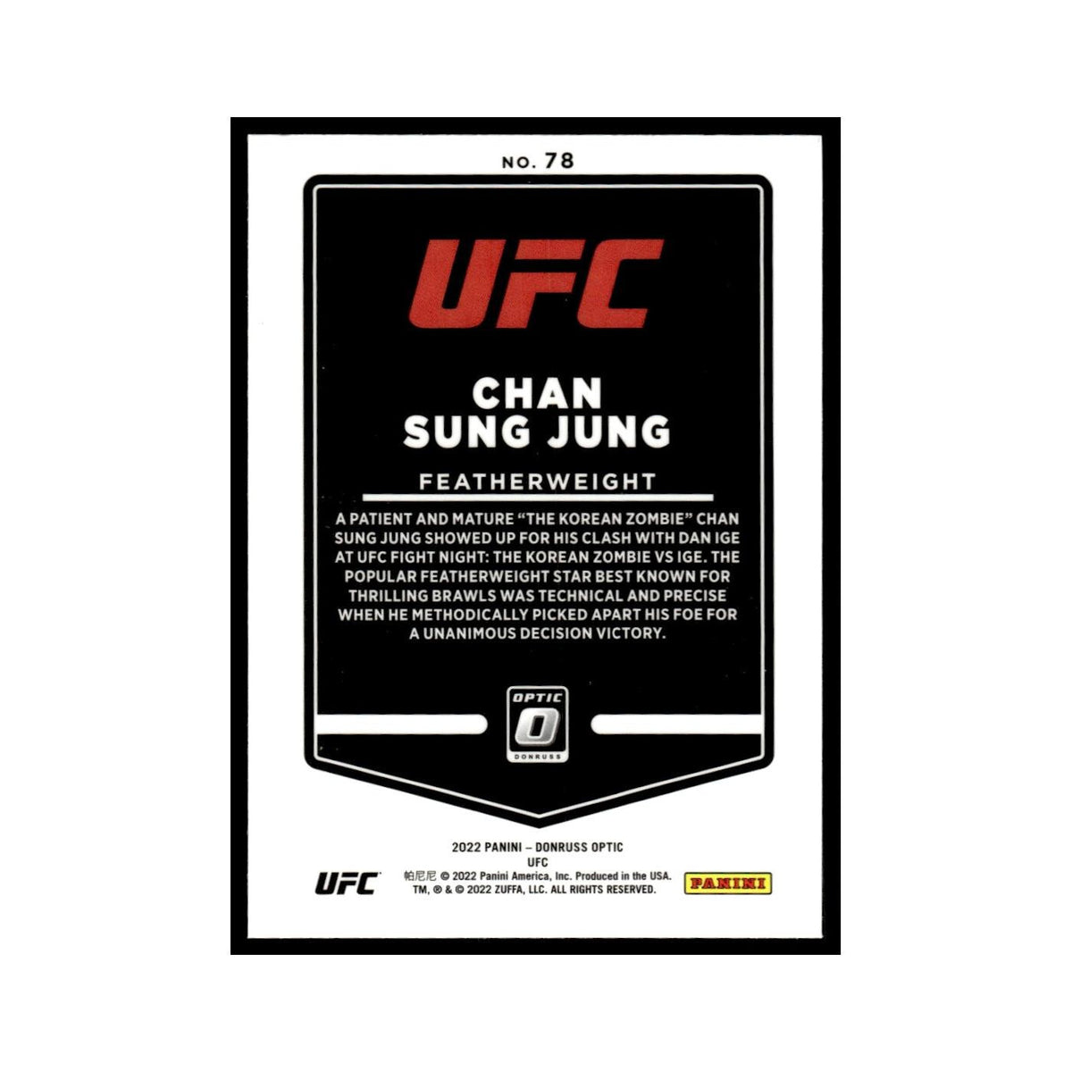 Chan Sung Jung 2022 Donruss Optic UFC #78 NM