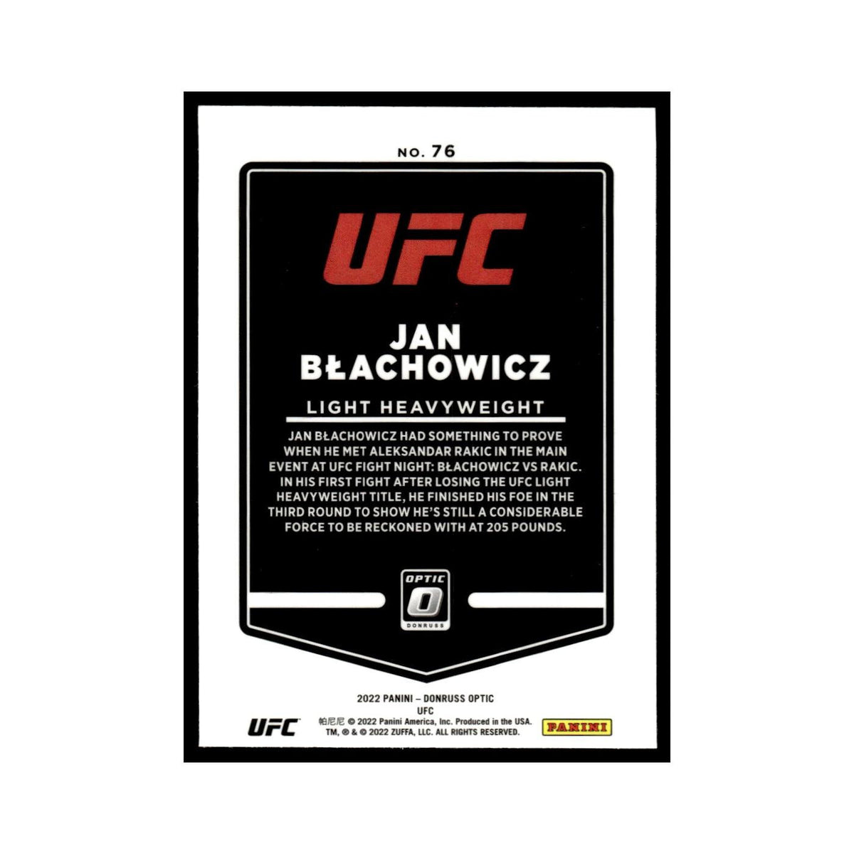 Jan Blachowicz 2022 Donruss Optic UFC #76 NM