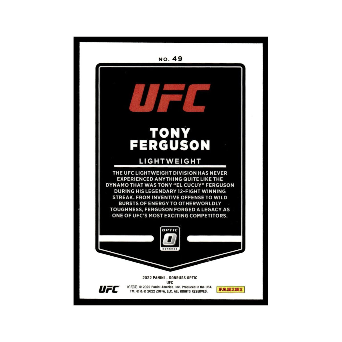 Tony Ferguson 2022 Donruss Optic UFC #49 NM