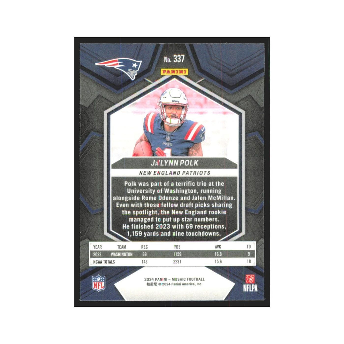 2024 Panini Mosaic Ja'Lynn Polk RC Patriots #337