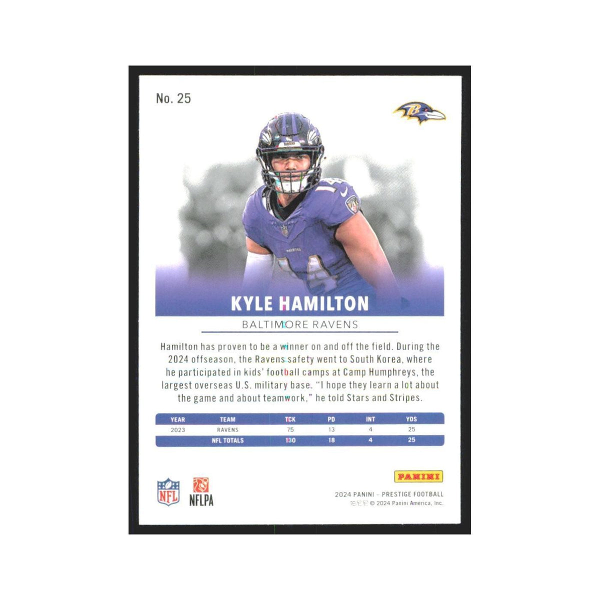 2024 Panini Prestige Kyle Hamilton Ravens #25