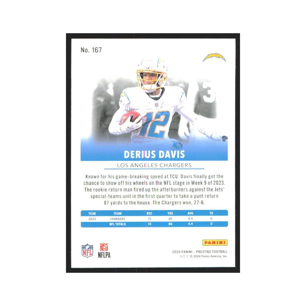 2024 Panini Prestige Derius Davis Chargers #167