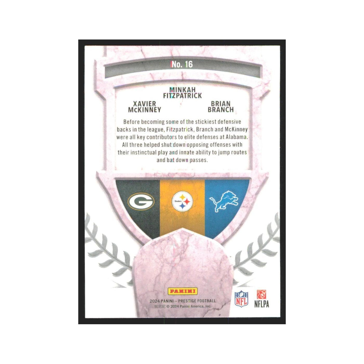 2024 Panini Prestige Xavier McKinney/Minkah Fitzpatrick/Brian Brance Packers #16
