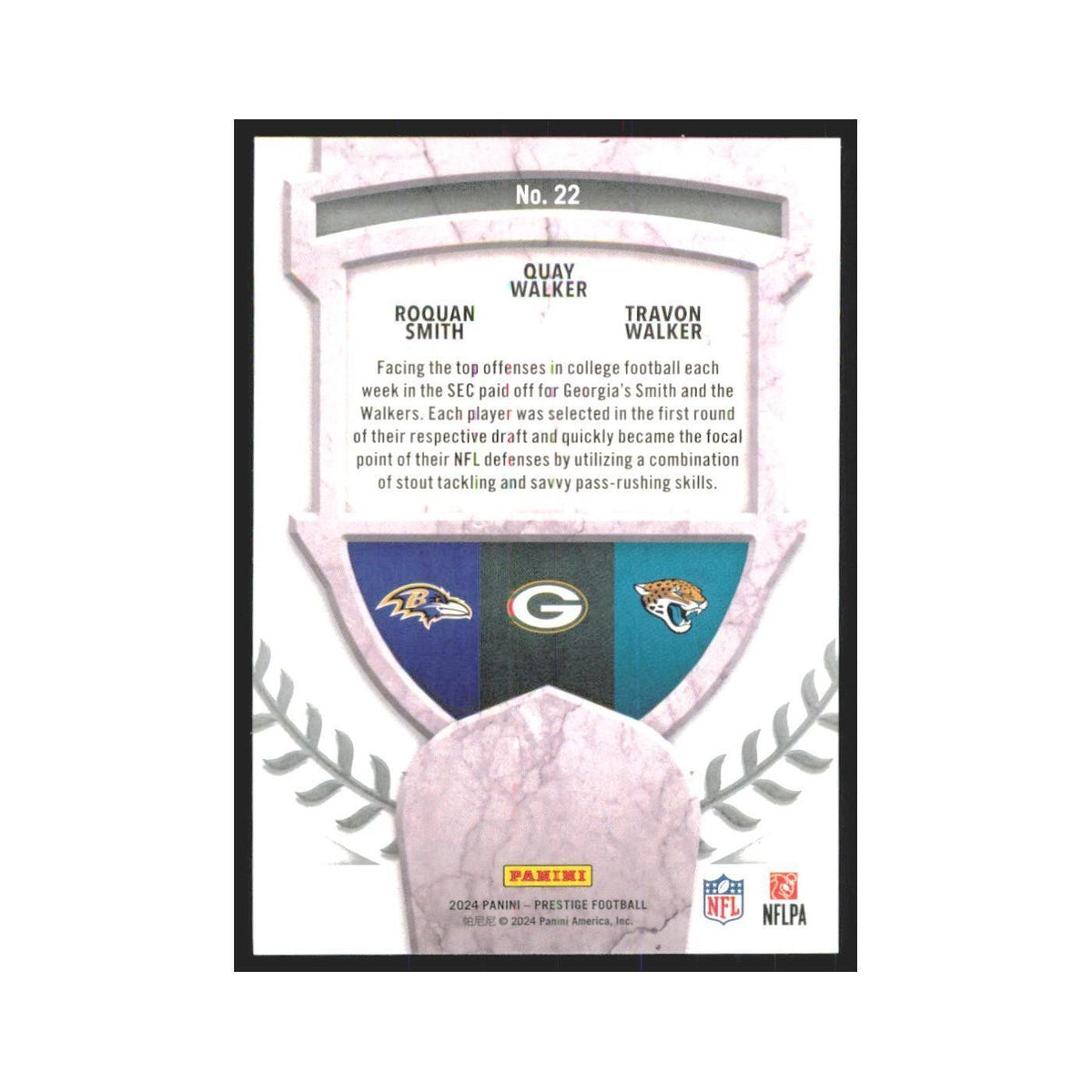 2024 Panini Prestige Quay Walker/Roquan Smith/Travon Waslker Packers #22
