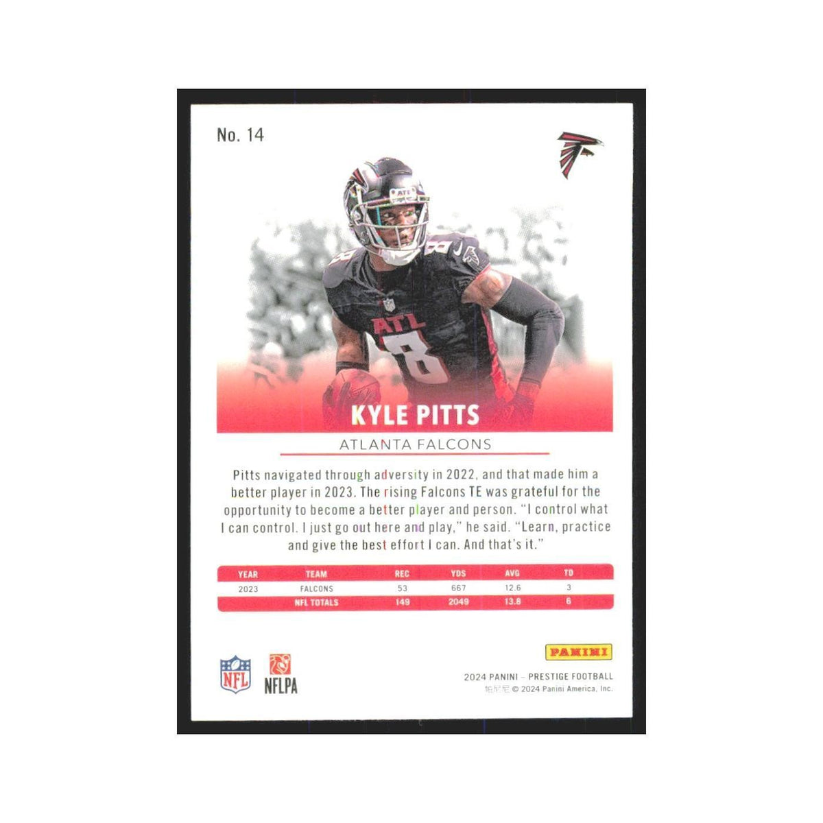 2024 Panini Prestige Kyle Pitts Falcons #14