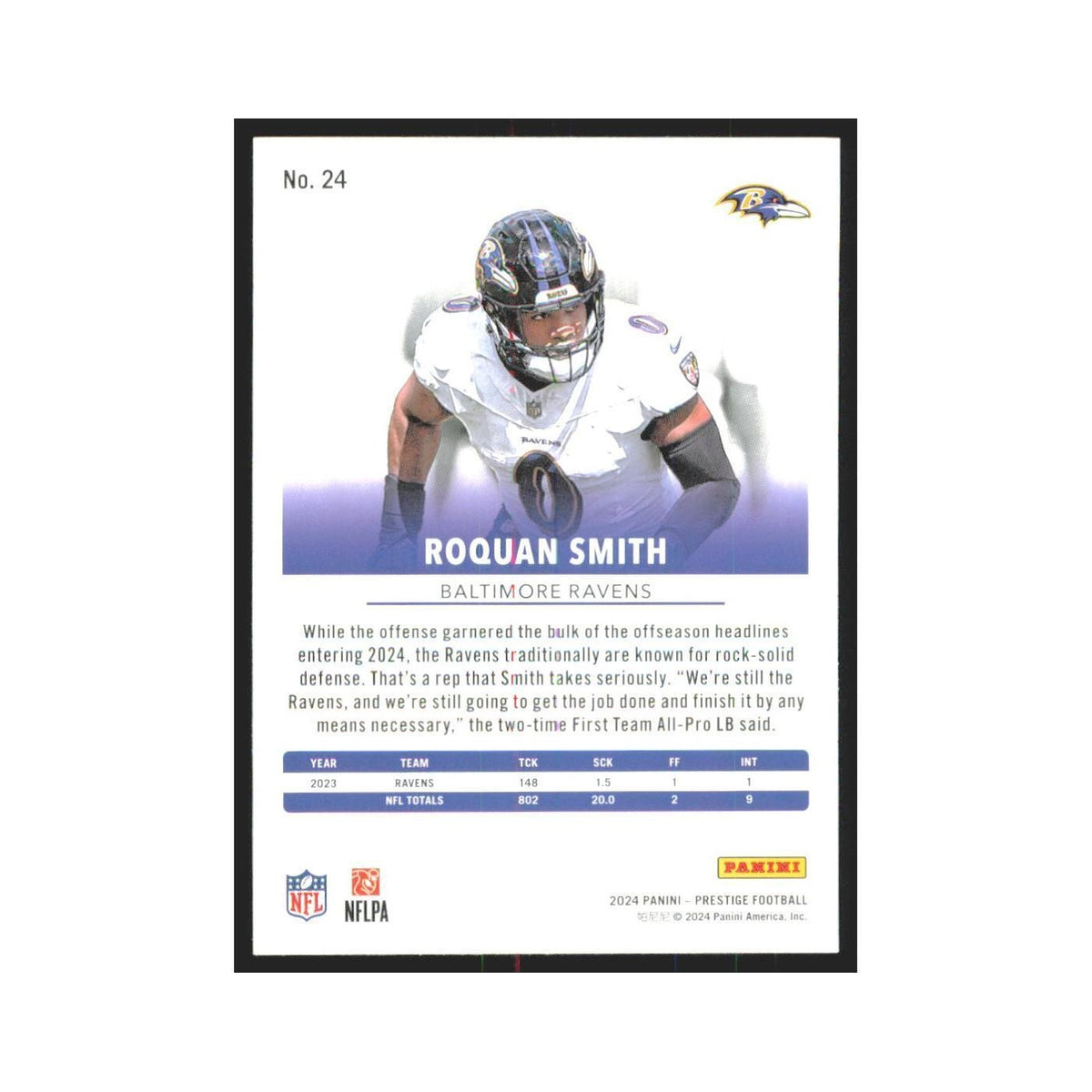 2024 Panini Prestige Roquan Smith Ravens #24