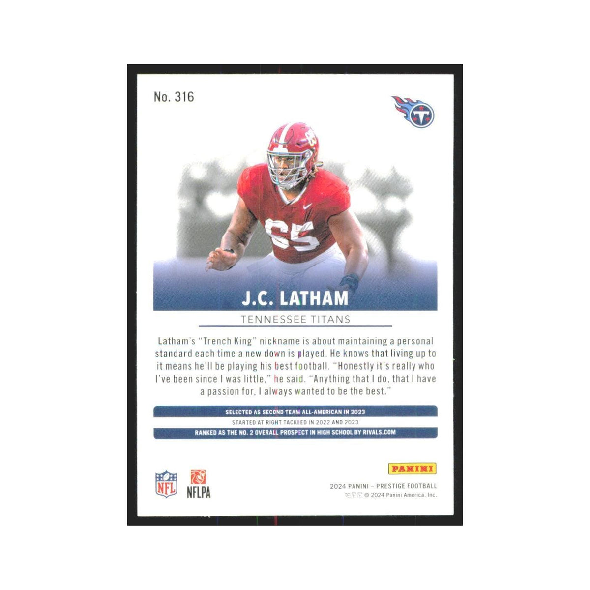2024 Panini Prestige J.C. Latham RC Titans #316