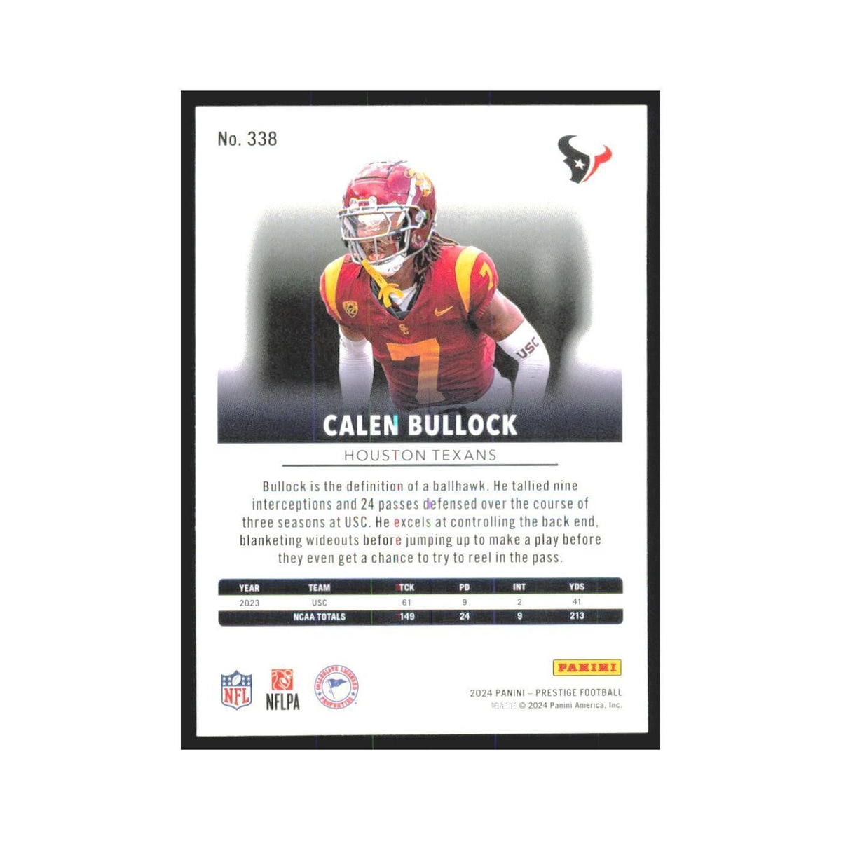 2024 Panini Prestige Calen Bullock RC Texans #338