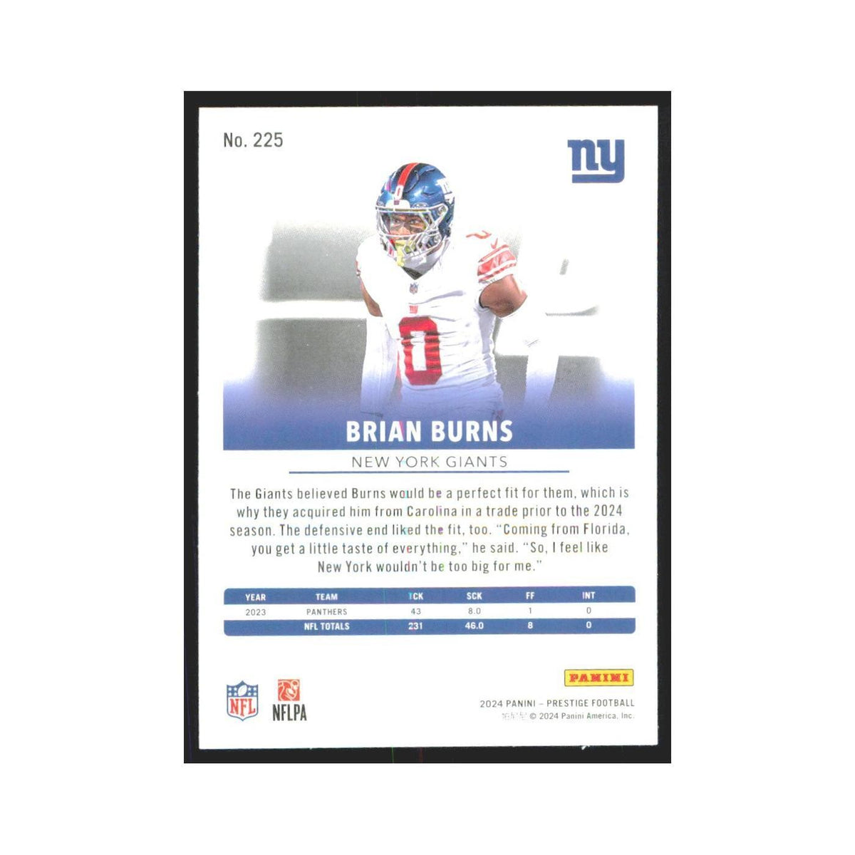 2024 Panini Prestige Brian Burns Giants #225