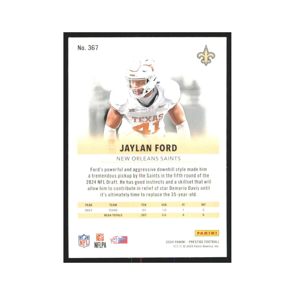 2024 Panini Prestige Jaylan Ford Saints #367