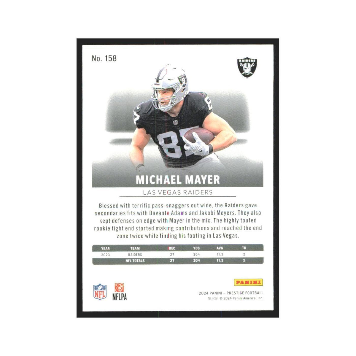 2024 Panini Prestige Michael Mayer Raiders #158