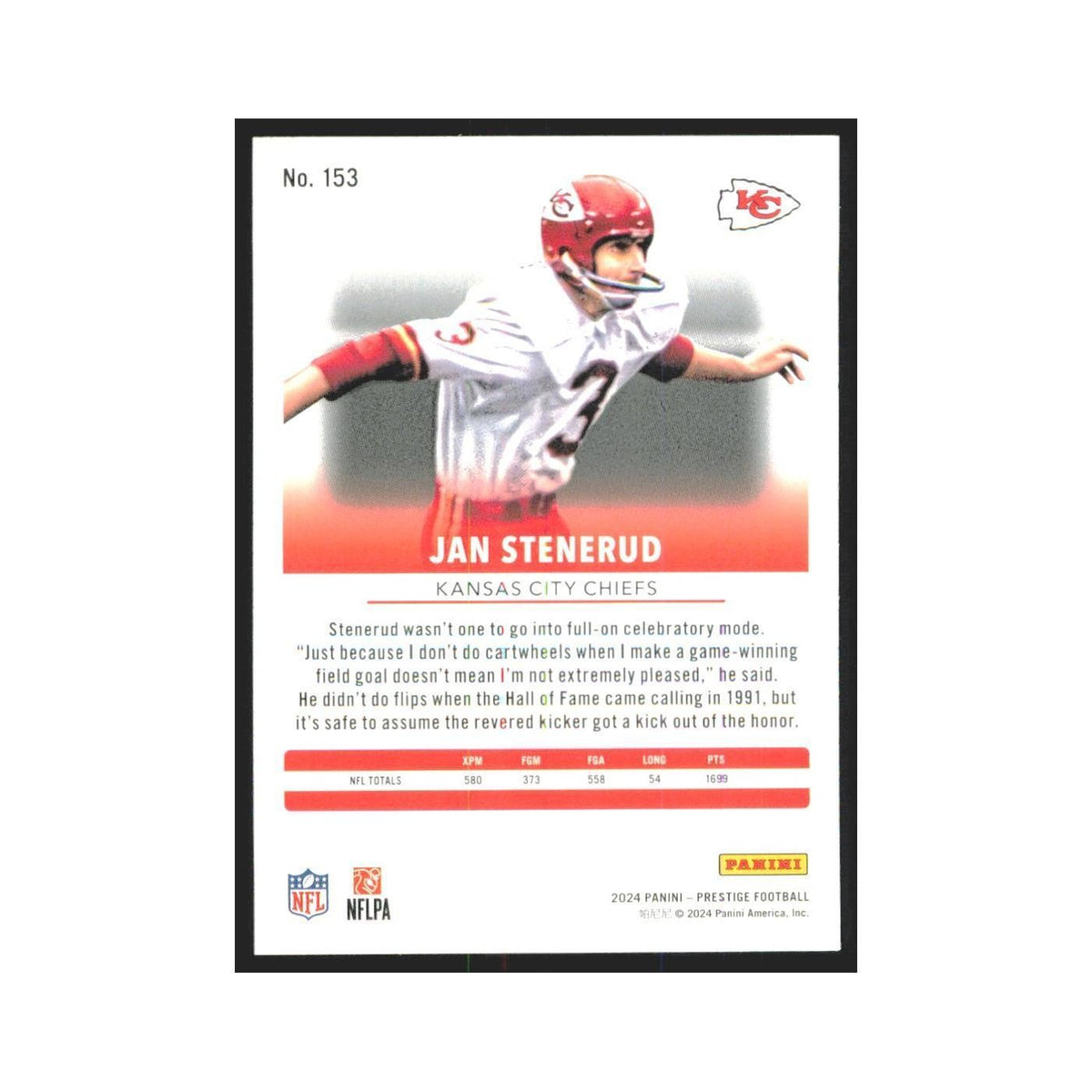 2024 Panini Prestige Jan Stenerud Chiefs #153