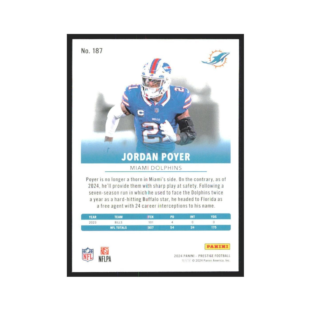 2024 Panini Prestige Jordan Poyer Dolphins #187