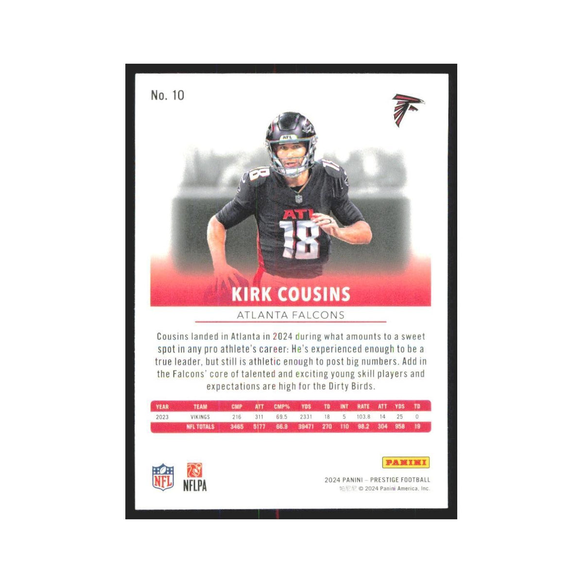 2024 Panini Prestige Kirk Cousins Falcons #10