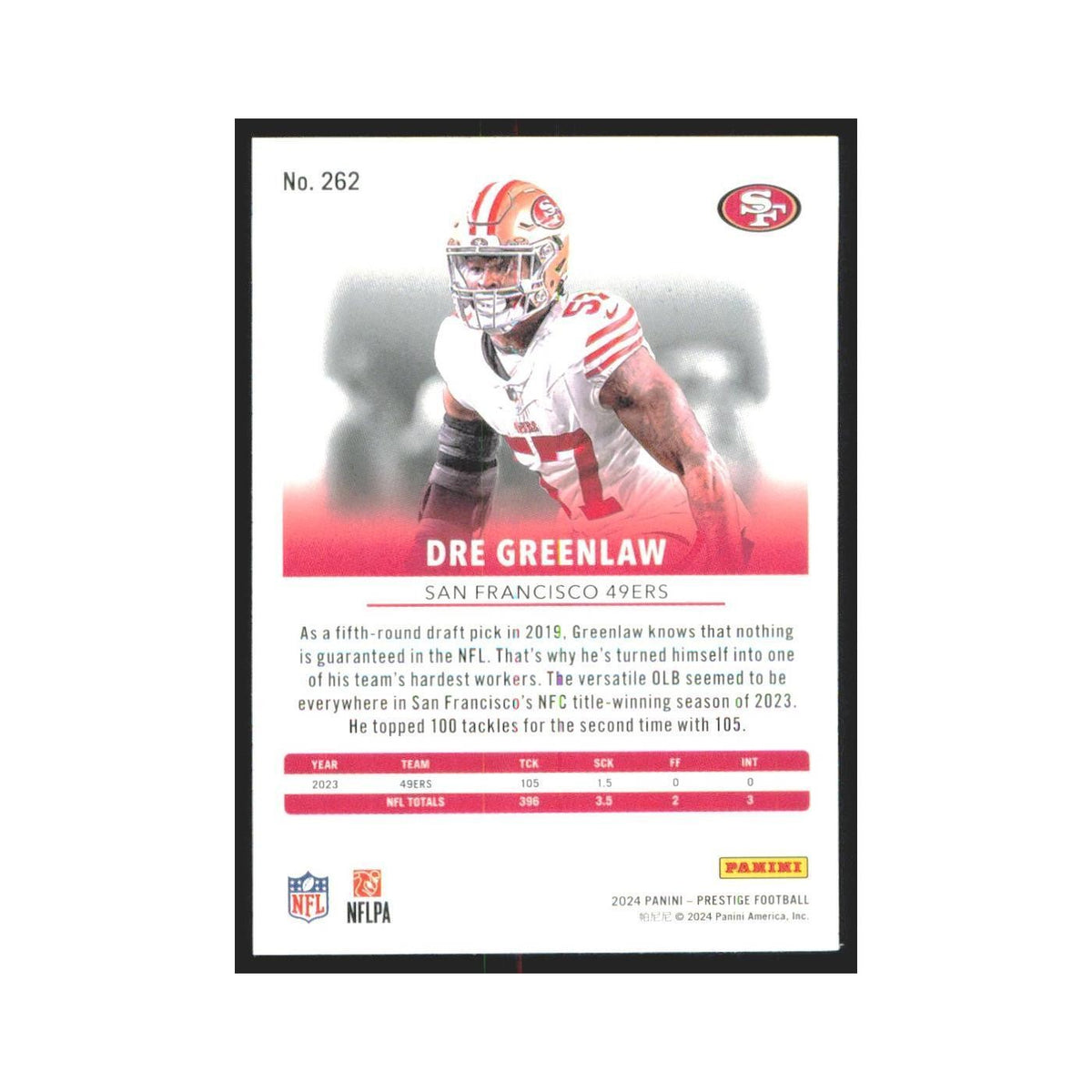 2024 Panini Prestige Dre Greenlaw 49ers #262