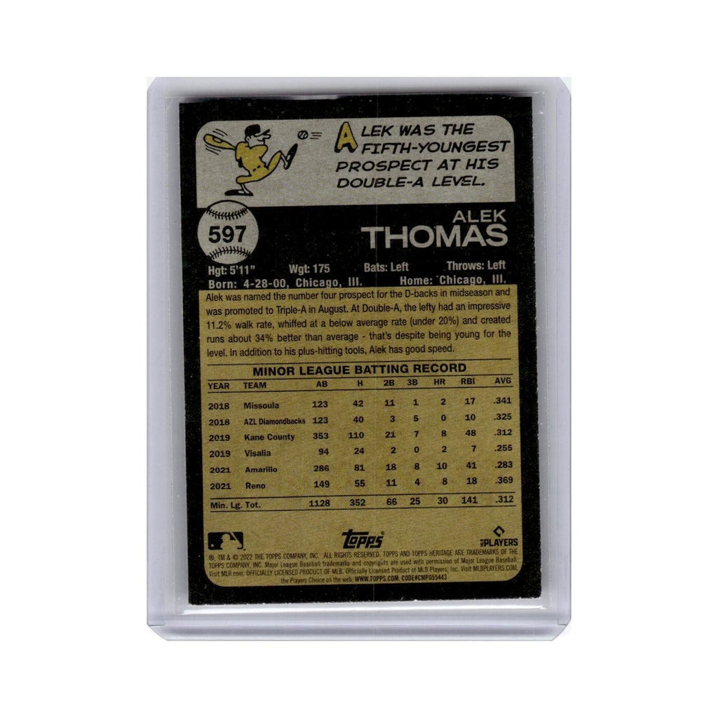 Alek Thomas Rookie 2022 Topps Heritage #597 Arizona Diamondbacks NM