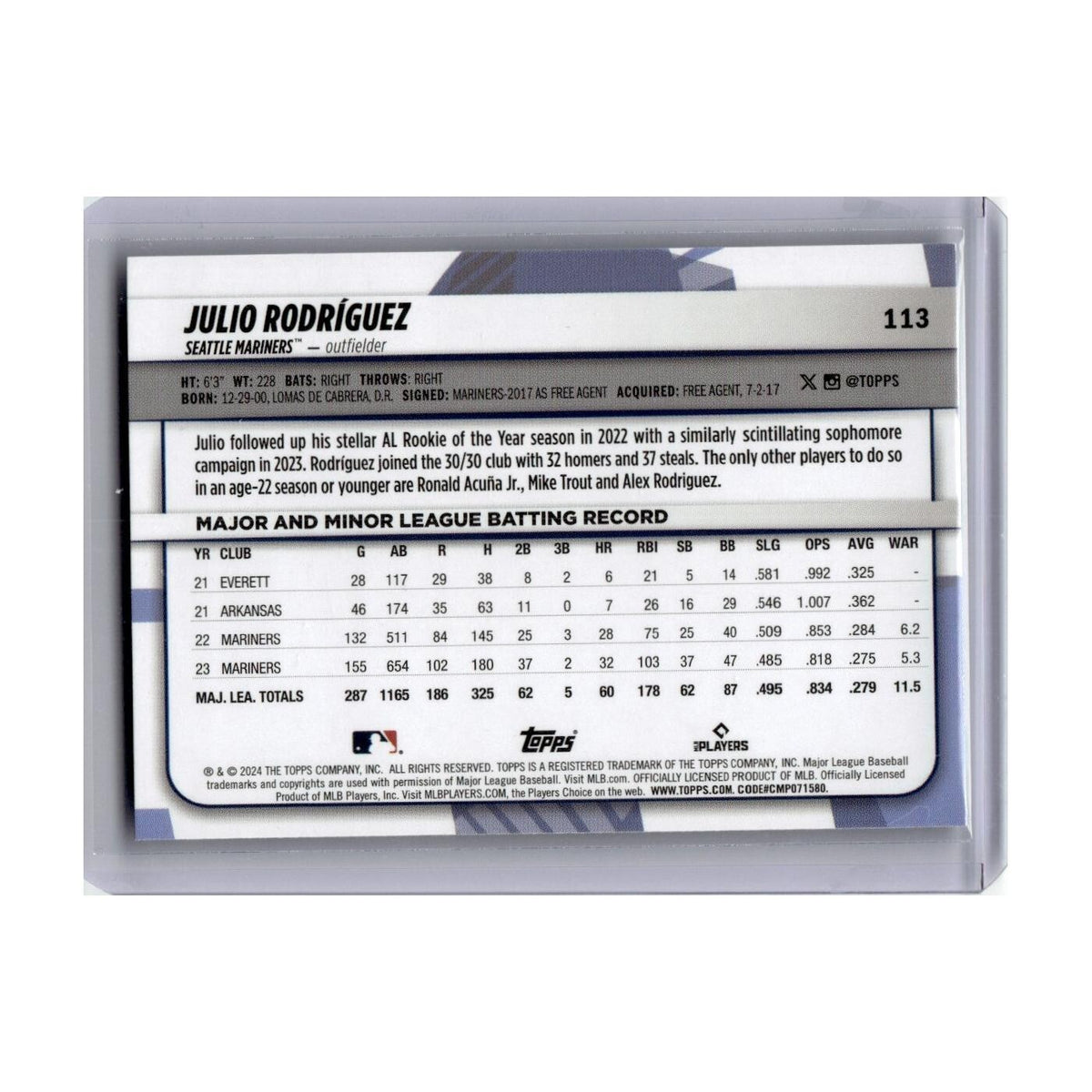 Julio Rodriguez 2024 Topps Big League #113 Seattle Mariners Baseball Card NM