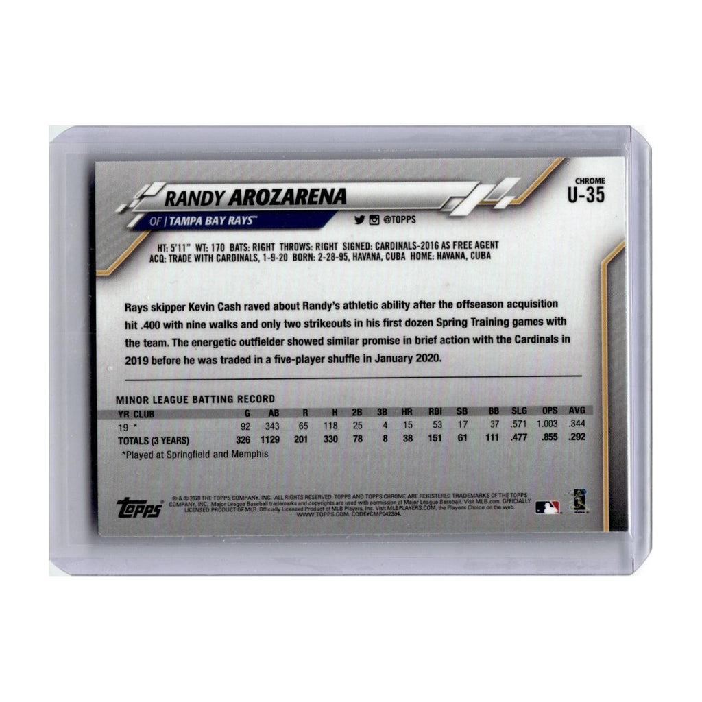 Randy Arozarena Rookie 2020 Topps Chrome #U-35 Tampa Bay Rays Baseball Card NM