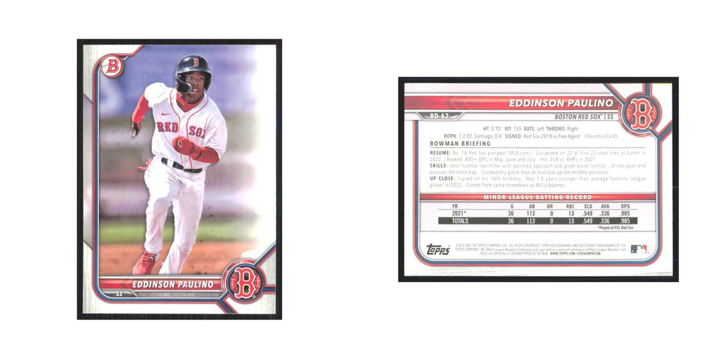 2022 Bowman Draft Eddinson Paulino Red Sox #BD-62