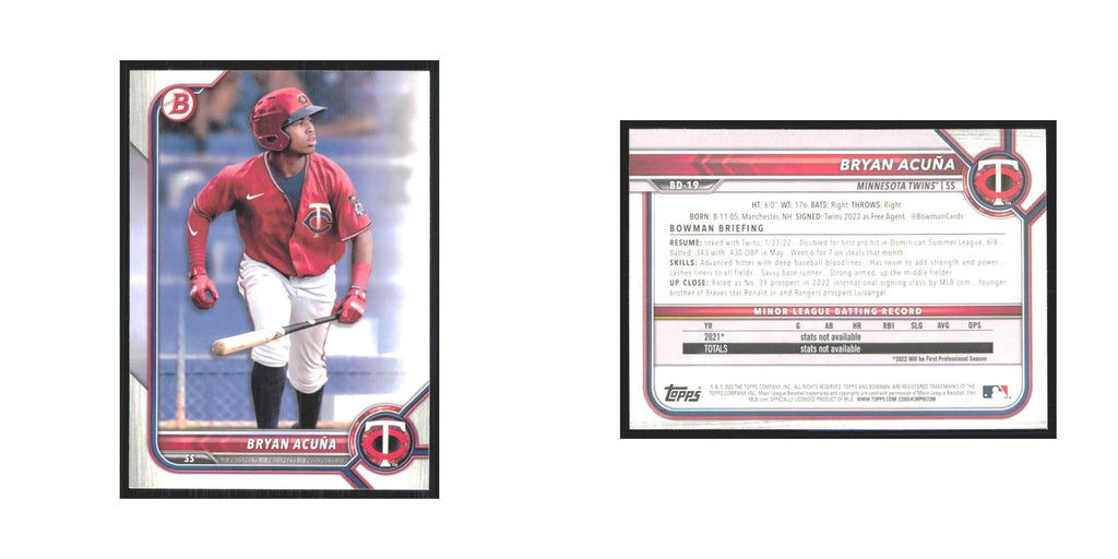 2022 Bowman Draft Bryan Acuna Twins #BD-19