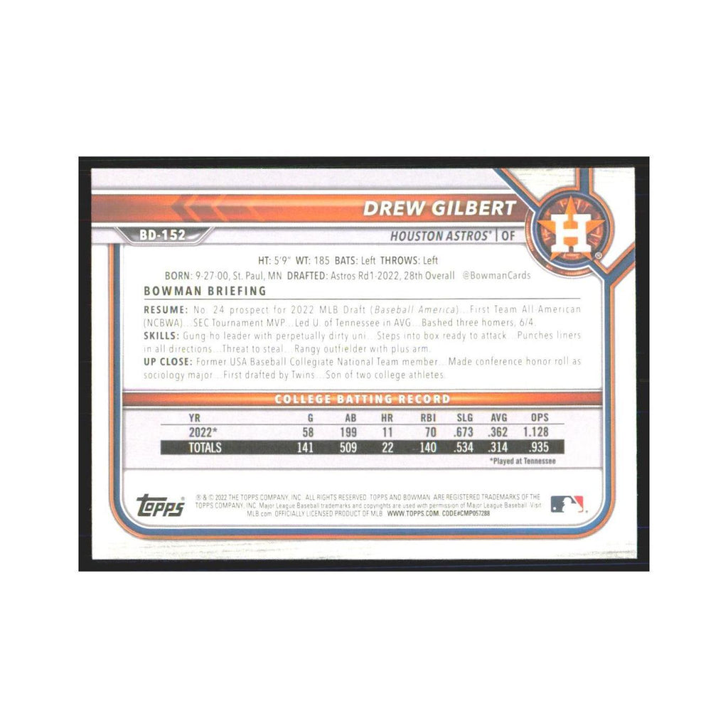 2022 Bowman Draft Drew Gilbert Astros #BD-152